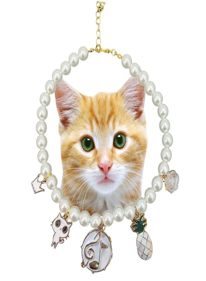 Ouliget Pet Cat Pearl Collar,Adjustable Cute Cat Dog Necklace,Fashion Pearl Jewelry Gifts Pendant for Small Animal Gift Decoration,8 to 10 inches - Image 1